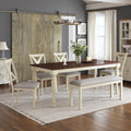 AMERLIFE 6-Piece Farmhouse Dining Table Set for 6-7, 71" Solid Wood Kitchen Table and Chairs, 1 Dining Table, 4 Upholstered Chairs and 1 Bench, Rustic Dining Room Set, Rustic White