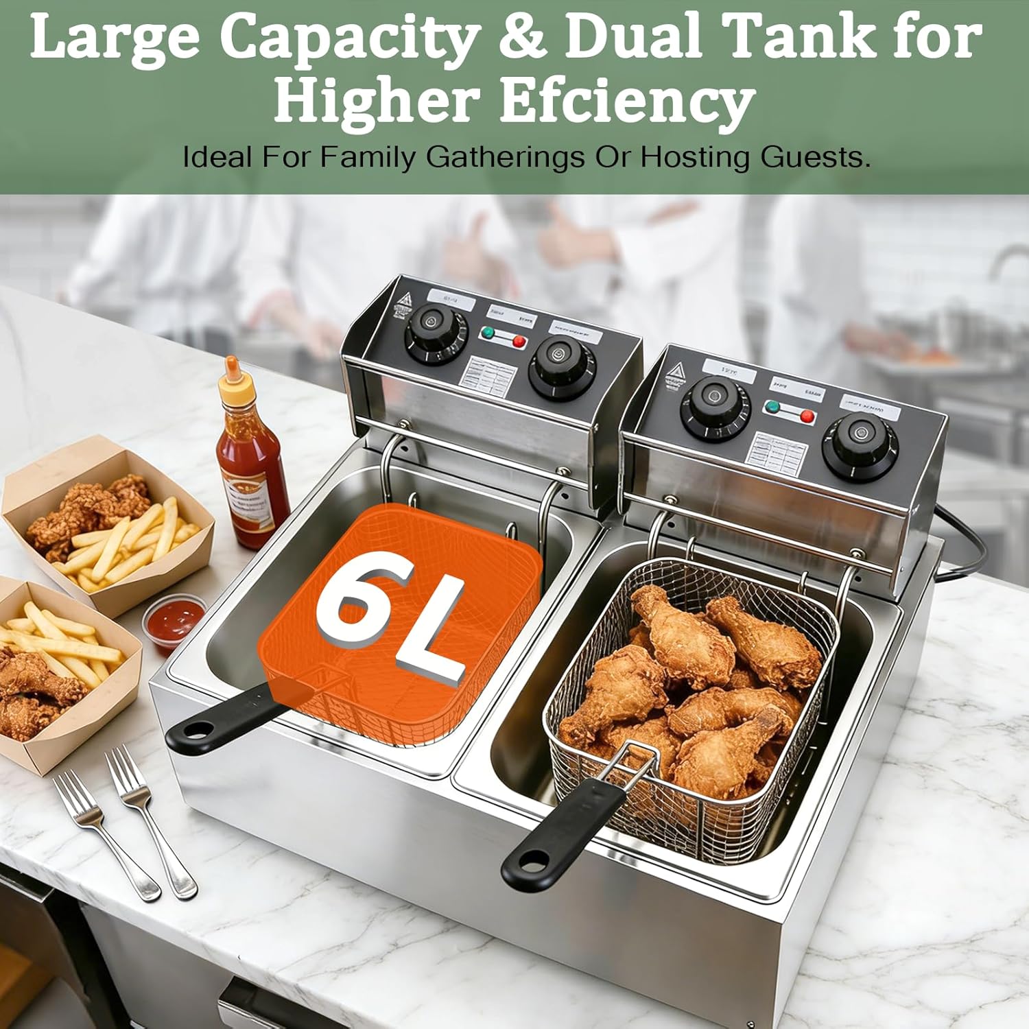 12L Electric Deep Fryer with Basket, 2500W Countertop Oil Fryer with Timer & Adjustable Temperature, Stainless Steel Frying Pot for Home Cooking
