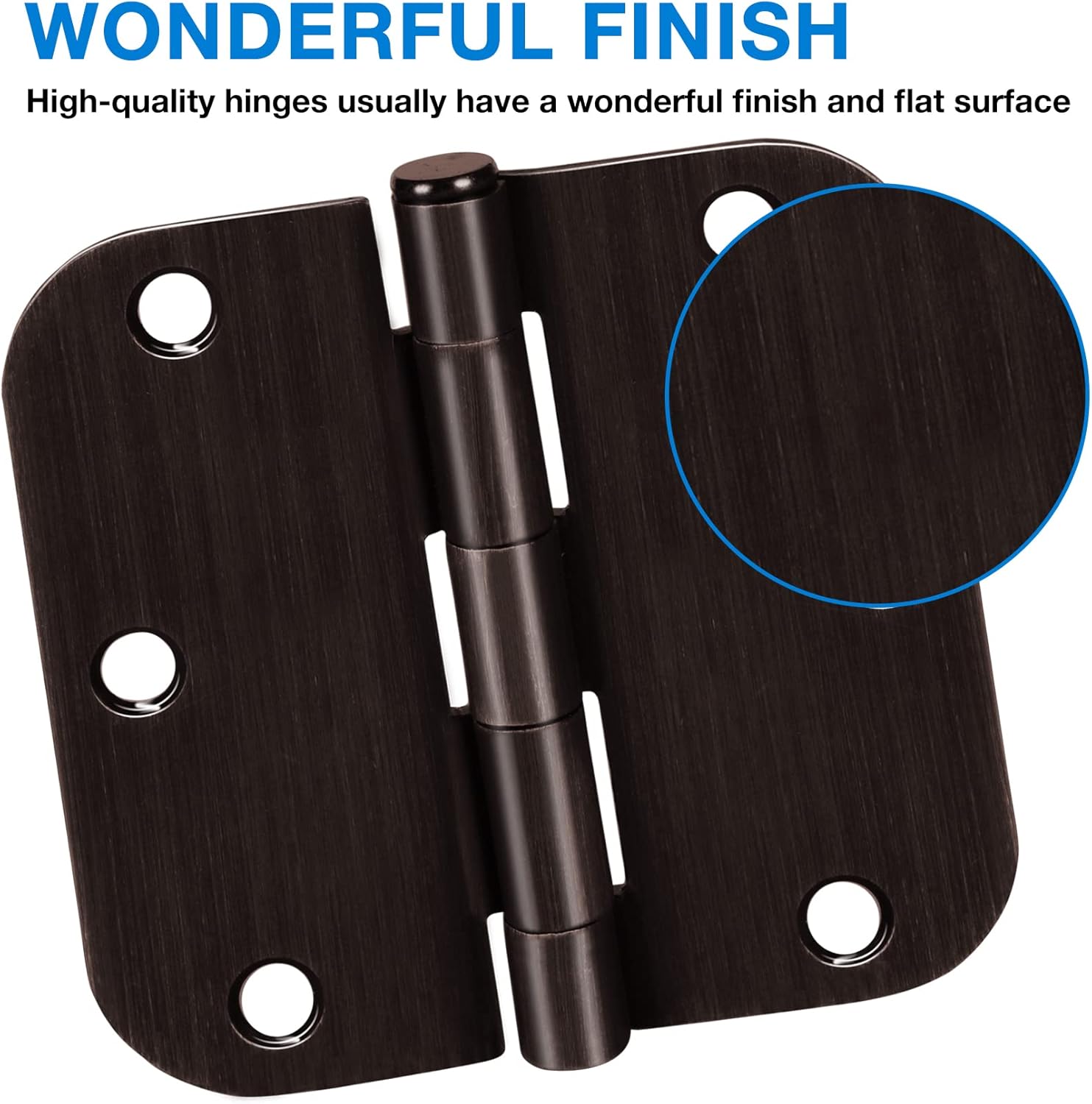 18 Pack Oil Rubbed Bronze Door Hinges - 3.5 Inch Rounded 5/8 Radius 3 1/2 Hinges for Indoor Doors