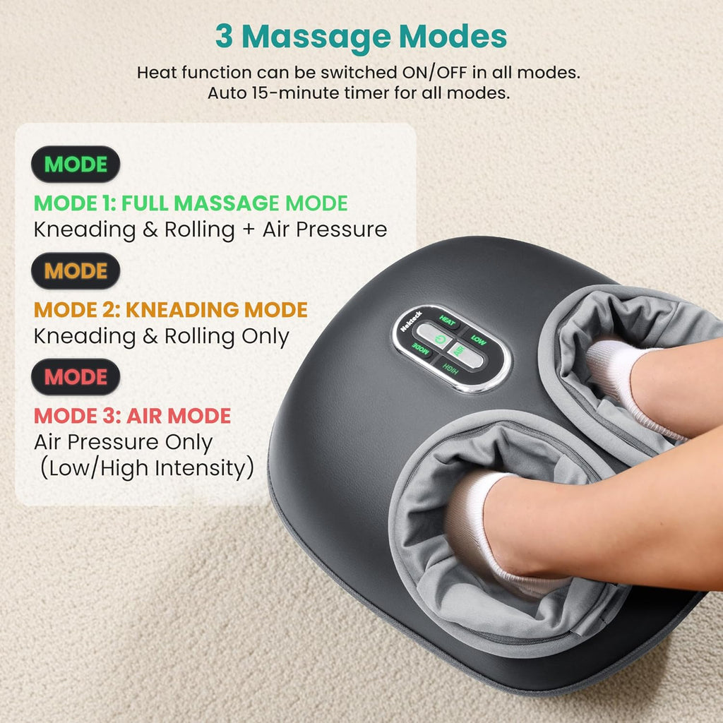 Nekteck Shiatsu Foot Massager with Heat 2026 Upgraded, 3 Modes Deep Kneading Therapy Air Compression, Feet Massage Tool for Plantar Fasciitis, Relaxation Gifts for Men Women, Fits Size to US 13
