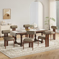 MALOL Modern Wooden Dining Chairs Set of 6, Upholstered Fabric Kitchen Chairs with Sculptural Backrest, Mid-Century Farmhouse Dining Room Chairs with Solid Wood Legs, Camel