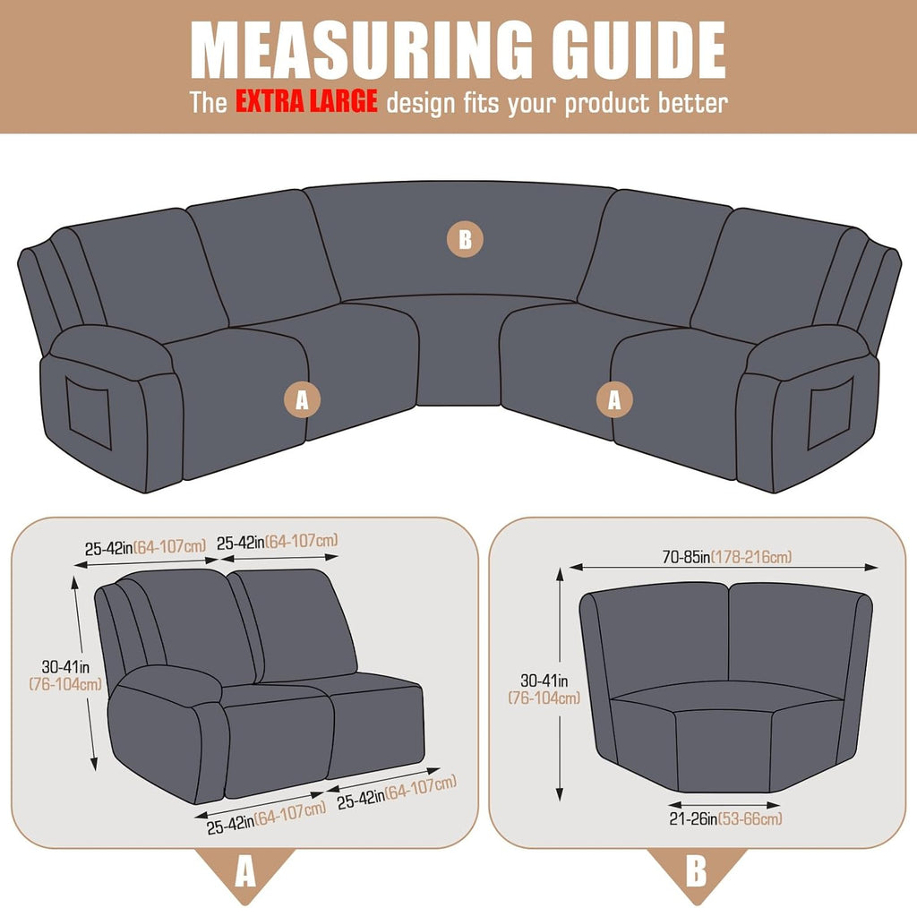VANSOFY Extra Large Reclining Sectional Couch Covers, Washable 5-Piece Sofa Covers for L Shape Sectional Sofa Corner Seater, Thick, Soft Sofa Slipcovers (5 Seat Recliner Cover,Charcoal Gray)