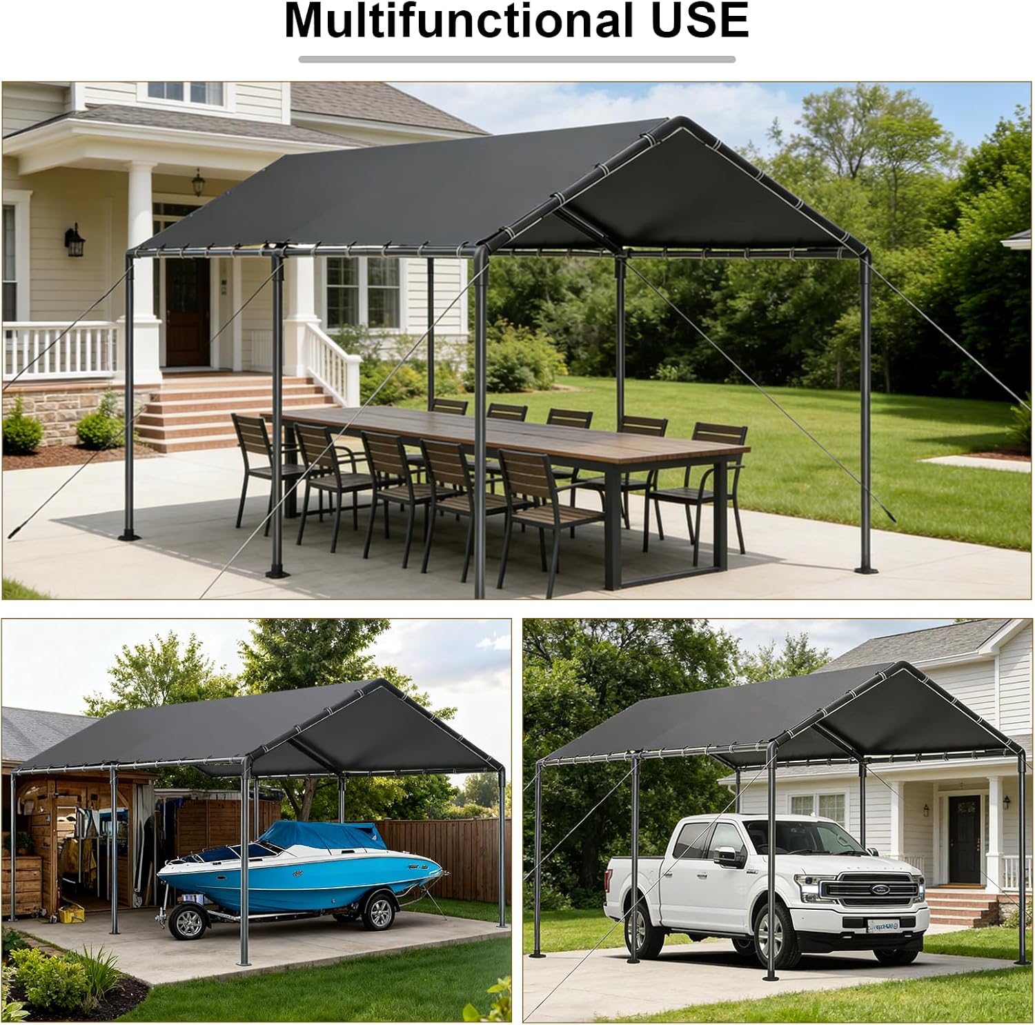 10x20 FT Heavy Duty Carport Car Tent Car Canopy Storage Shed,Portable Garage Party Tent,Portable Garage All-Season Tarp for Car,Truck,SUV,Party (Grey)