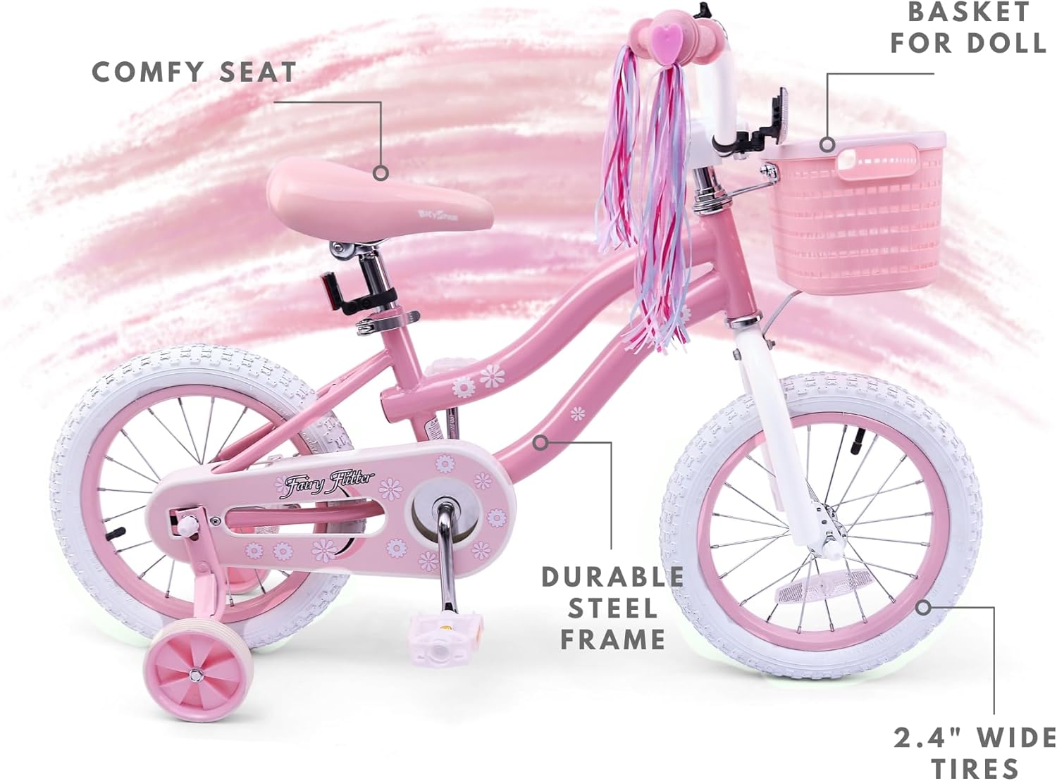 bicystar Girls Bike for Kids Ages 2-5 Years, 12 14 16 18 Inch Kids Bike with Training Wheels, Basket & Streamers, Pink Little Girls Bicycle with Coaster Brake, Birthday Gift
