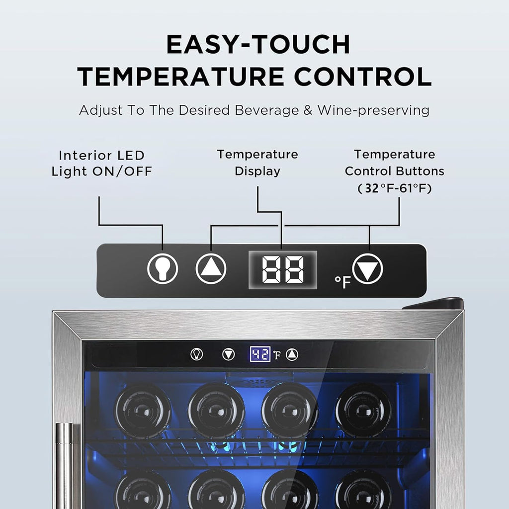 Electactic Wine Cooler 37 Bottle Freestanding Fridge with Stainless Steel Reversible Glass Door, 145 Can Beverage Refrigerator Quiet Compressor for Home Kitchen Bar, 4.5 Cu.ft Silver