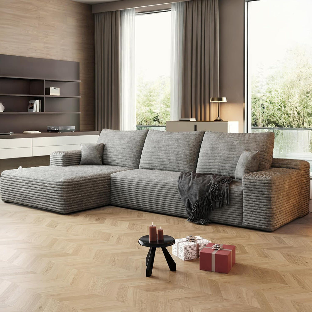 108" Sectional Couches for Living Room Cloud Couch Sofa with L-Shape Upholstered Boneless Couchs Modern Modular Sectional Couch with Chaise (Grey, 108" Left Facing Chaise+2Seaters)