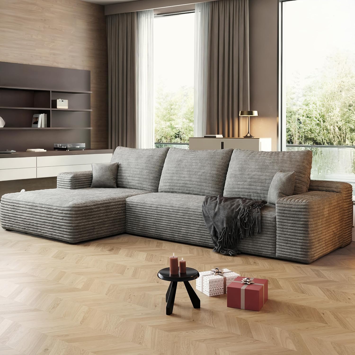 108" Sectional Couches for Living Room Cloud Couch Sofa with L-Shape Upholstered Boneless Couchs Modern Modular Sectional Couch with Chaise (Grey, 108" Left Facing Chaise+2Seaters)