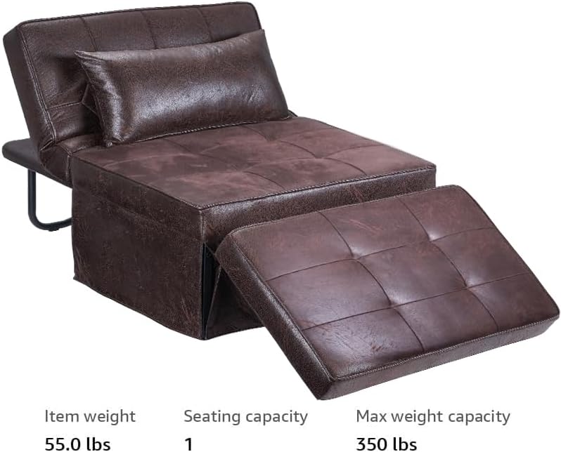 BIGSYY Sofa Bed, Set of 4 in 1 Multi-Function Folding Ottoman Breathable Linen Couch Bed with Adjustable Backrest Modern Convertible Chair for Living Room Apartment Office, PU Imitation, Brown