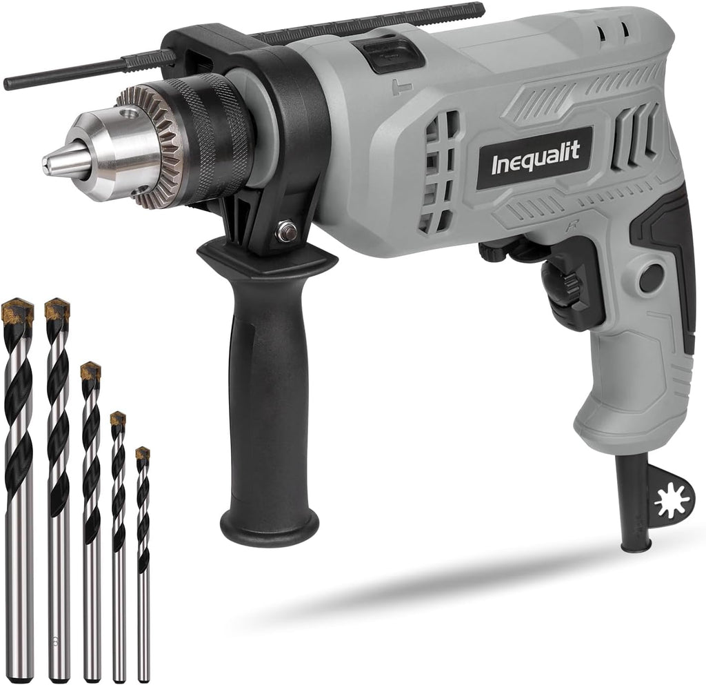Corded Hammer Drill 3000RPM with 5pcs Bits, 4.5Amp 1/2 Inch Keyed Metal Chuck Impact Drill, 360° Rotating Handle and 12 Variable Speed for 2 Functions in 1