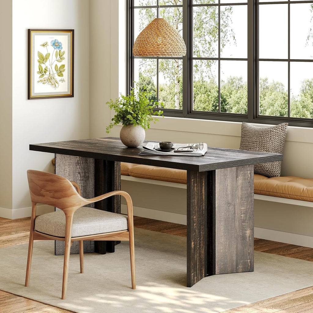LITTLE TREE Wooden Dining Table Set for 6, 63-Inch Rectangle Kitchen Table, Modern Dinner Table for Home Dining Room, Kitchen Room,Dark Grey