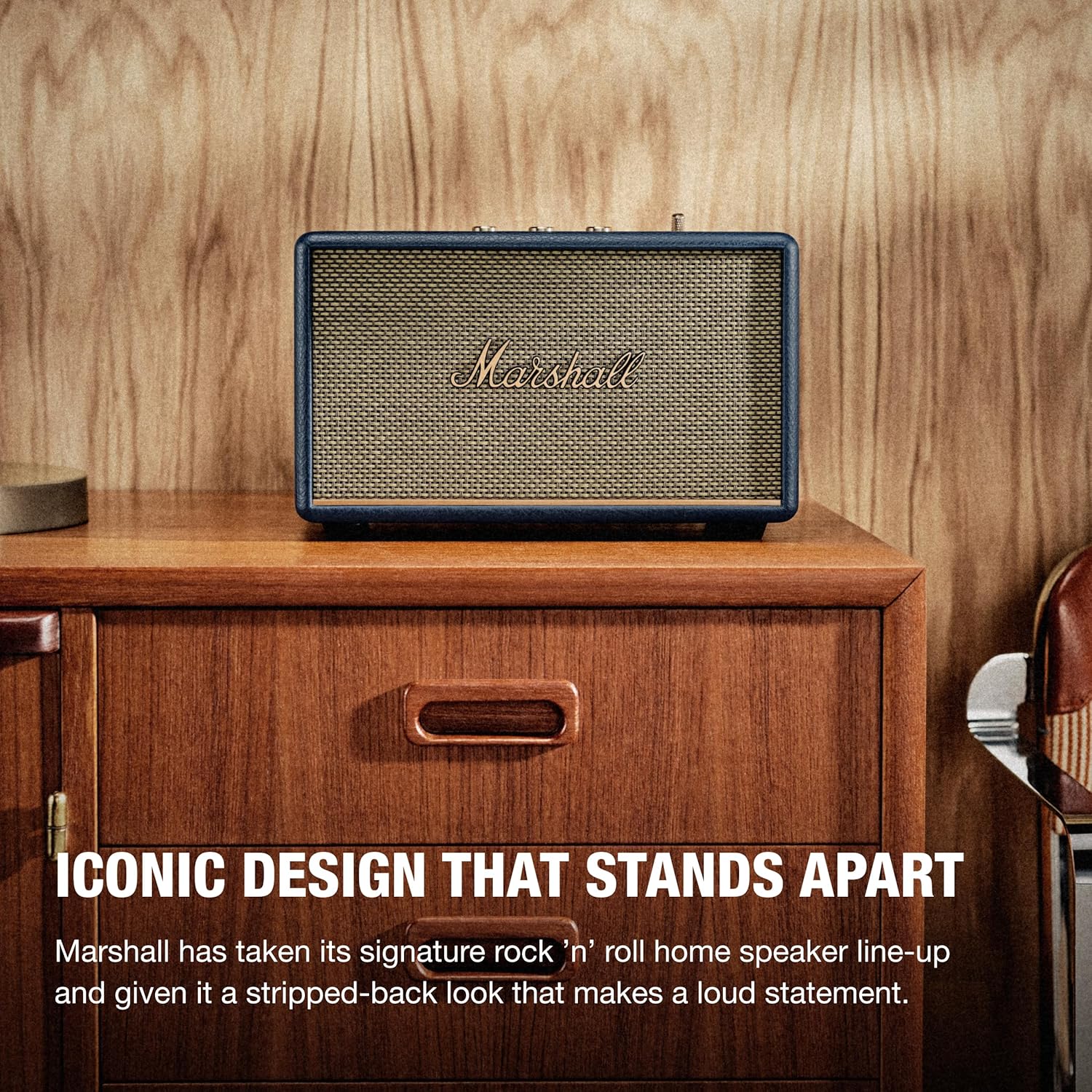 Marshall Acton III Bluetooth Home Speaker - Loud Stereo Sound with Bass and Treble Controls | Plug-in Powered | 3.5 mm Aux Input - Midnight Blue
