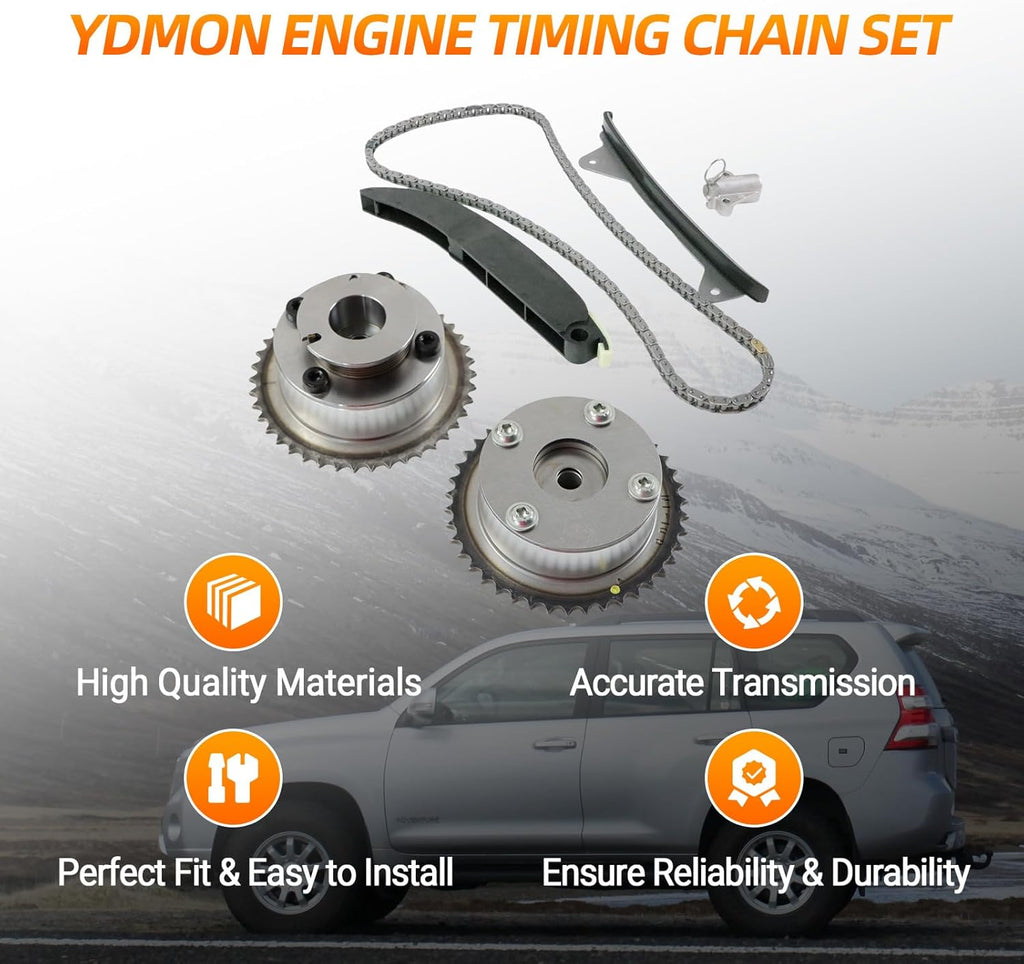 Engine Timing Chain Kit, Compatible with Elantra Coupe Tucson Kia Soul Forte Koup 2.0L L4, Automotive Replaces Part with Intake&Exhaust CVVT Gears 24321-2E200 24350-2E201 24370-2E200