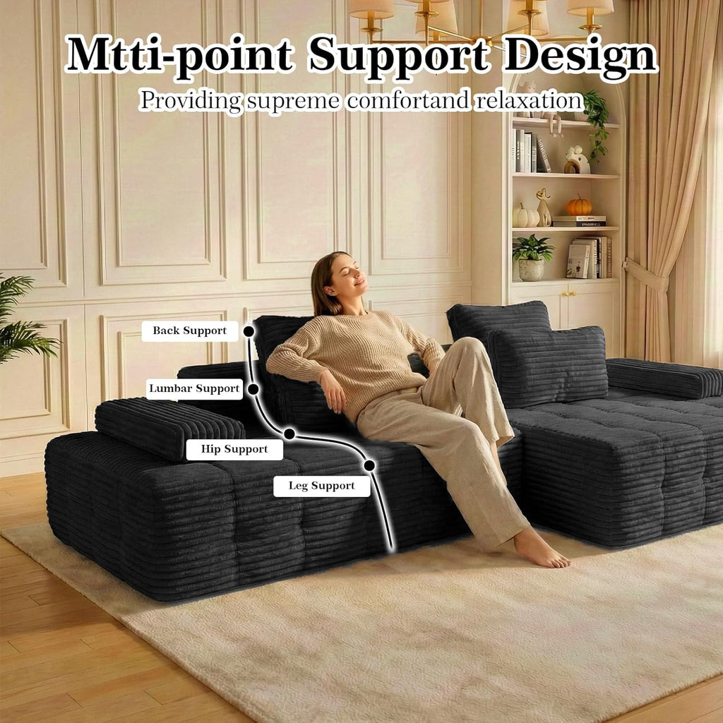 114" Sectional Couches for Living Room Cloud Couch Sofa with L-Shape Upholstered Boneless Couchs Modern Modular Sectional Couch with Chaise (Black, 114" W+Right Facing Chaise) | boneless couch, No Assembly Required
