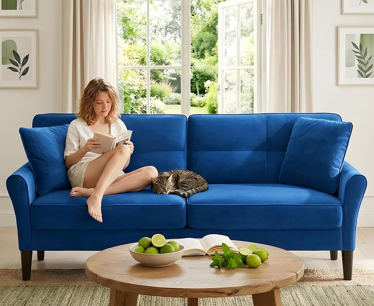 Loveseat Sofa, 69" Love Seat Couches, Comfy Velvet Small Couches for Small Spaces with 2 Pillows, Tool-Free Setup Sofas & Couches, 700lb Load Sofas for Living Room, Mini Couch for Bedroom, Blue Couch