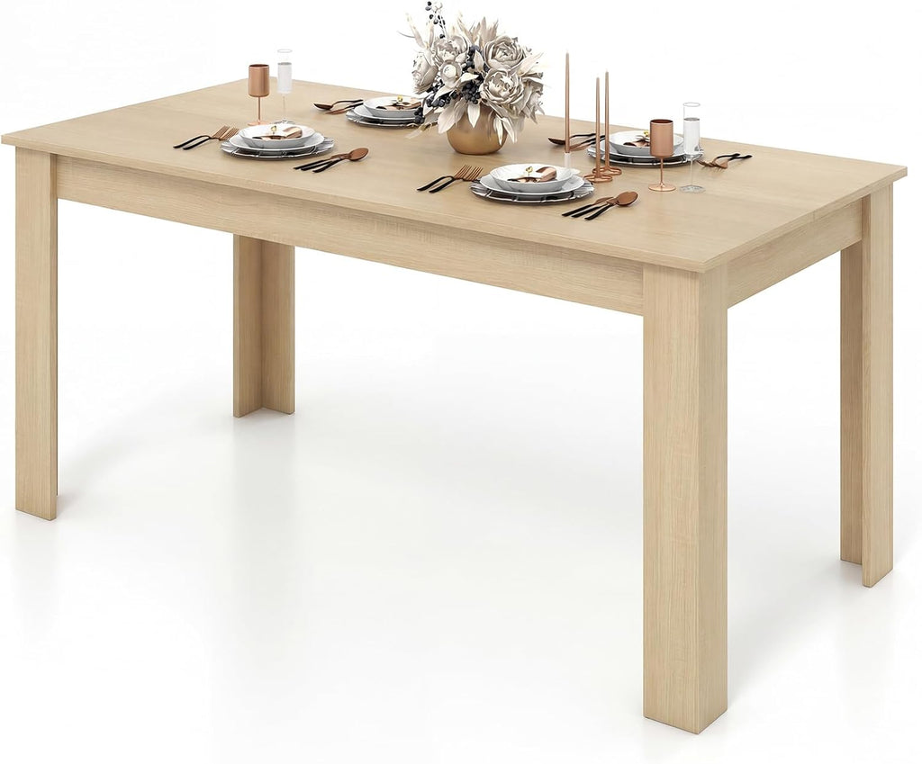 Giantex Dining Table for 4-6, 63" L Large Farmhouse Kitchen Table, Wooden Rectangular Dinner Table for Living Dining Room, Home Office, Dinette, 330LBS Capacity, Natural