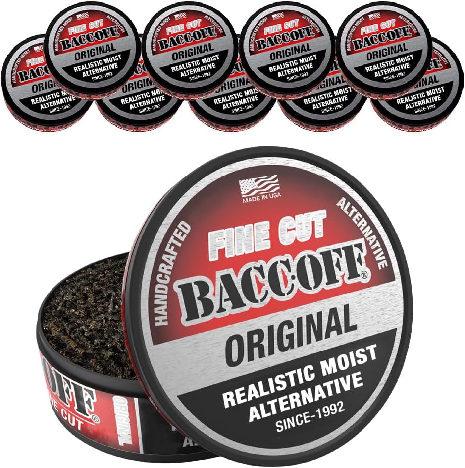 10 Cans, BaccOff Original Fine Cut, Black Tea Base with Bold, Smoky Flavors