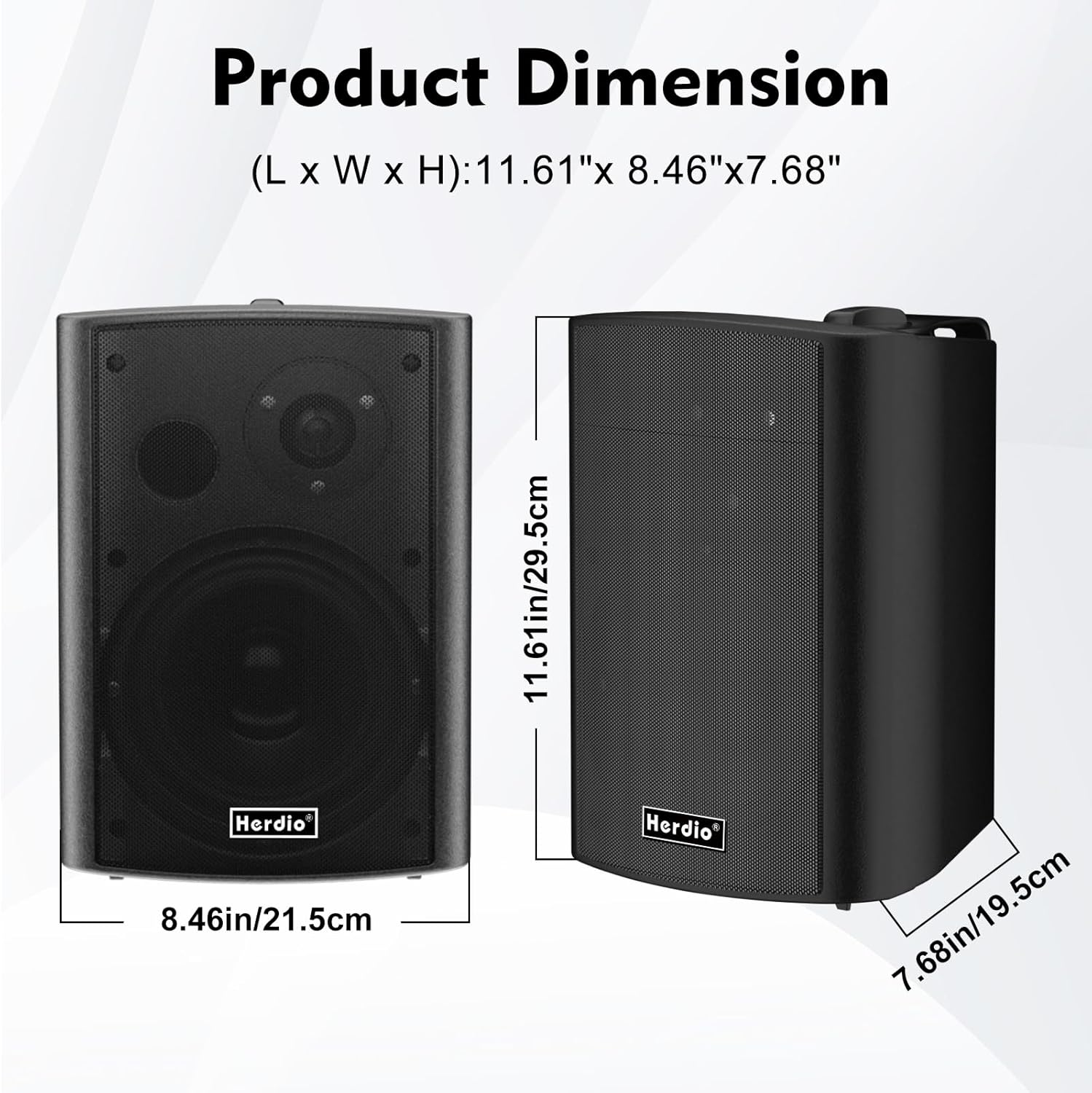 Herdio 6.5" 400W Outdoor Bluetooth Speakers, IPX5 Waterproof Rating and Be Able to Wireless Multi-Connection Up to 20 Units for Patio/Porch/Balcony (Black, 2-Pack)