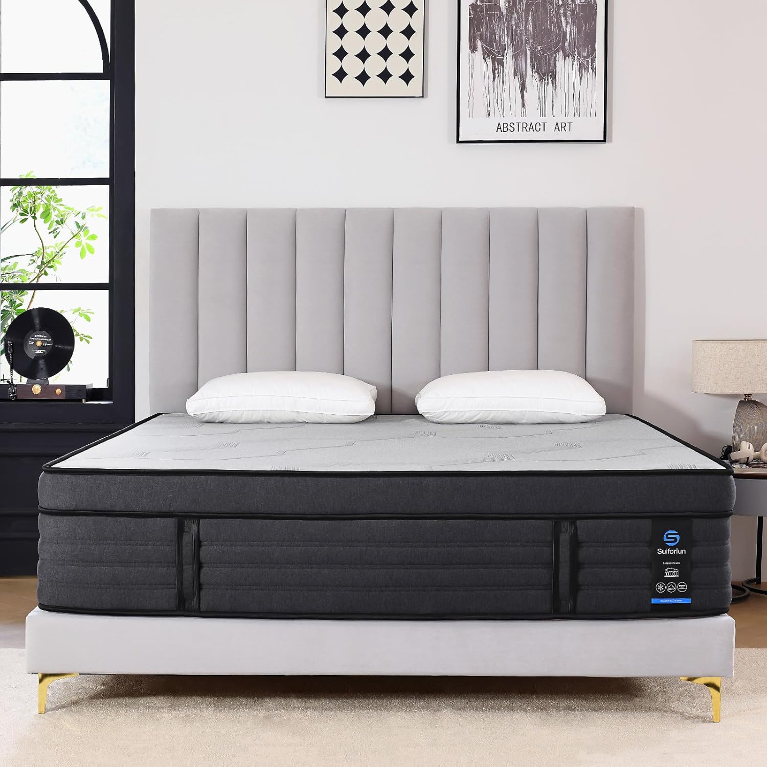 Suiforlun 15" Queen Mattress, Gel & Bamboo Charcoal Infused Memory Foam, Medium Euro Top Hybrid Pocket Spring Mattress for Restful Sleep, Enhanced Pressure Relief and Edge Support, 120 Nights Trial