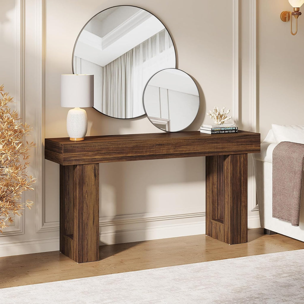 Tribesigns 63-Inch Long Console Table, MDF Wood Grain Rectangular Sofa Table Behind The Couch, Farmhouse Entryway Table for Entrance, Hallway, Living Room (Rustic Brown)