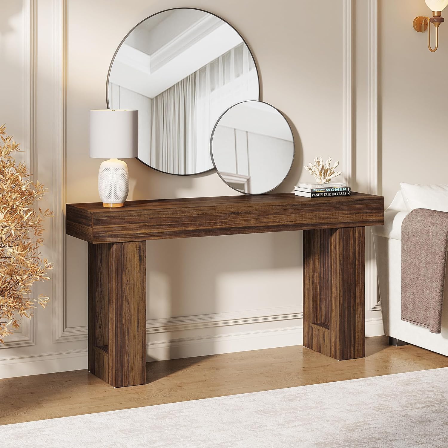 Tribesigns 63-Inch Long Console Table, MDF Wood Grain Rectangular Sofa Table Behind The Couch, Farmhouse Entryway Table for Entrance, Hallway, Living Room (Rustic Brown)