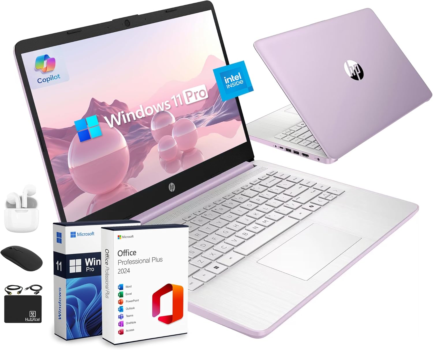 HP Ultrabook 14 Laptop Computer Business Study & Home 2025, Lifetime MS Office + Windows 11 Pro, Quad-Core Intel CPU, 16GB RAM & 628GB Storage (128GB UFS+500GB Ext), WiFi 6, HubxcelAccessory, Lavender