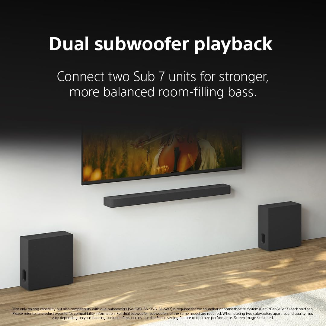 Sony BRAVIA Theater Sub 7 SA-SW7 Slim Wireless Subwoofer for Soundbar/Home Theater Sound System, Compatible with BRAVIA Theater (Quad, Bar 9/8/7), HT-A7000/HT-A5000/HT-A3000, STR-AN1000, 2026 Model