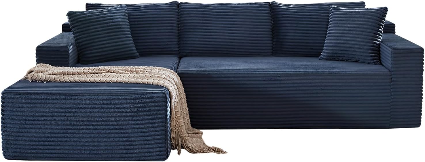 105 Inch Cloud Sectional Couch,Modern Modular Sectional Sofa with Deep Seat,Corduroy Boneless Couches with L-Shape Chaise for Living Room Bedroom,No Assembly Required (Blue, Left Facing Chaise)