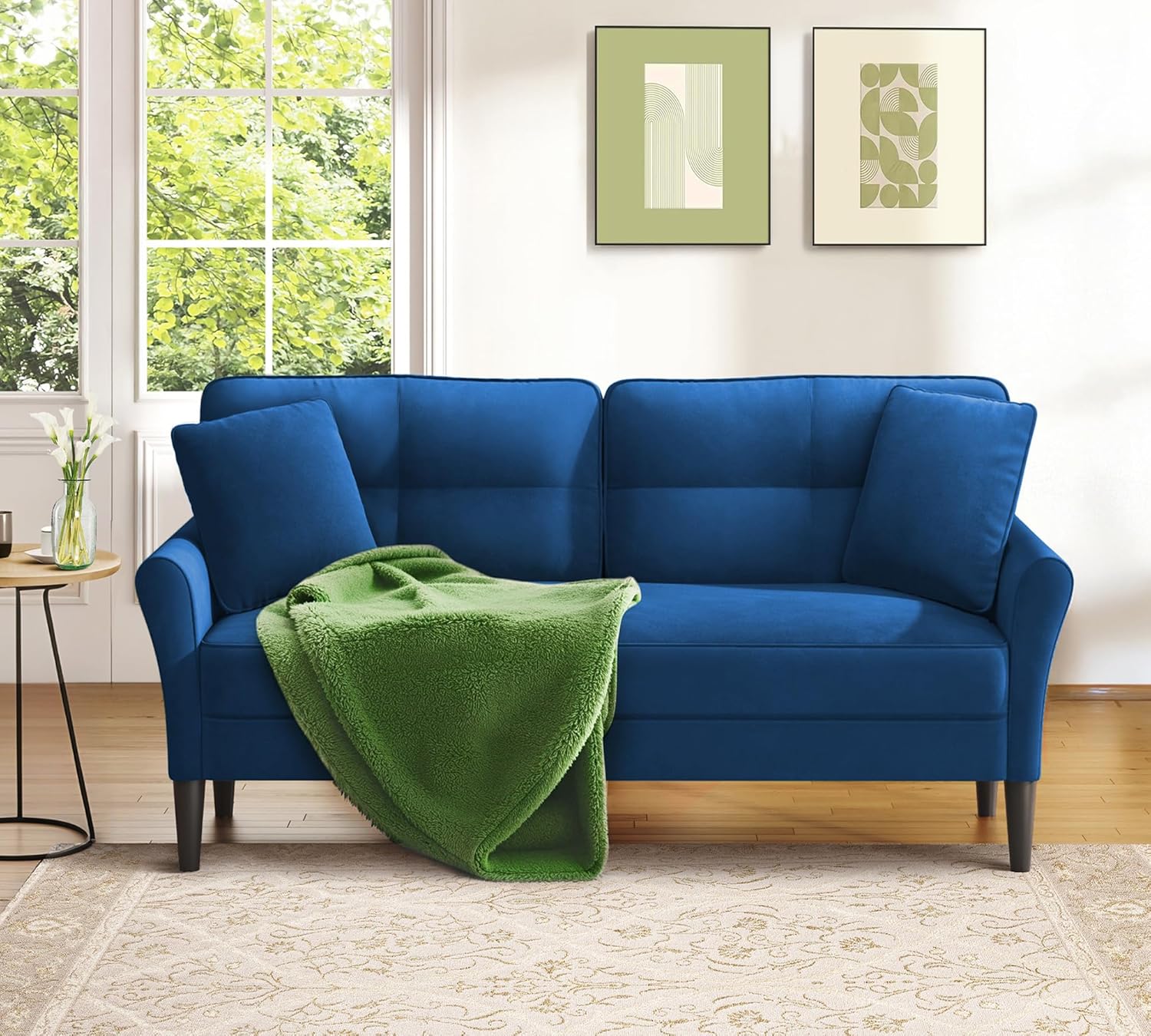 Loveseat Sofa, 69" Love Seat Couches, Comfy Velvet Small Couches for Small Spaces with 2 Pillows, Tool-Free Setup Sofas & Couches, 700lb Load Sofas for Living Room, Mini Couch for Bedroom, Blue Couch