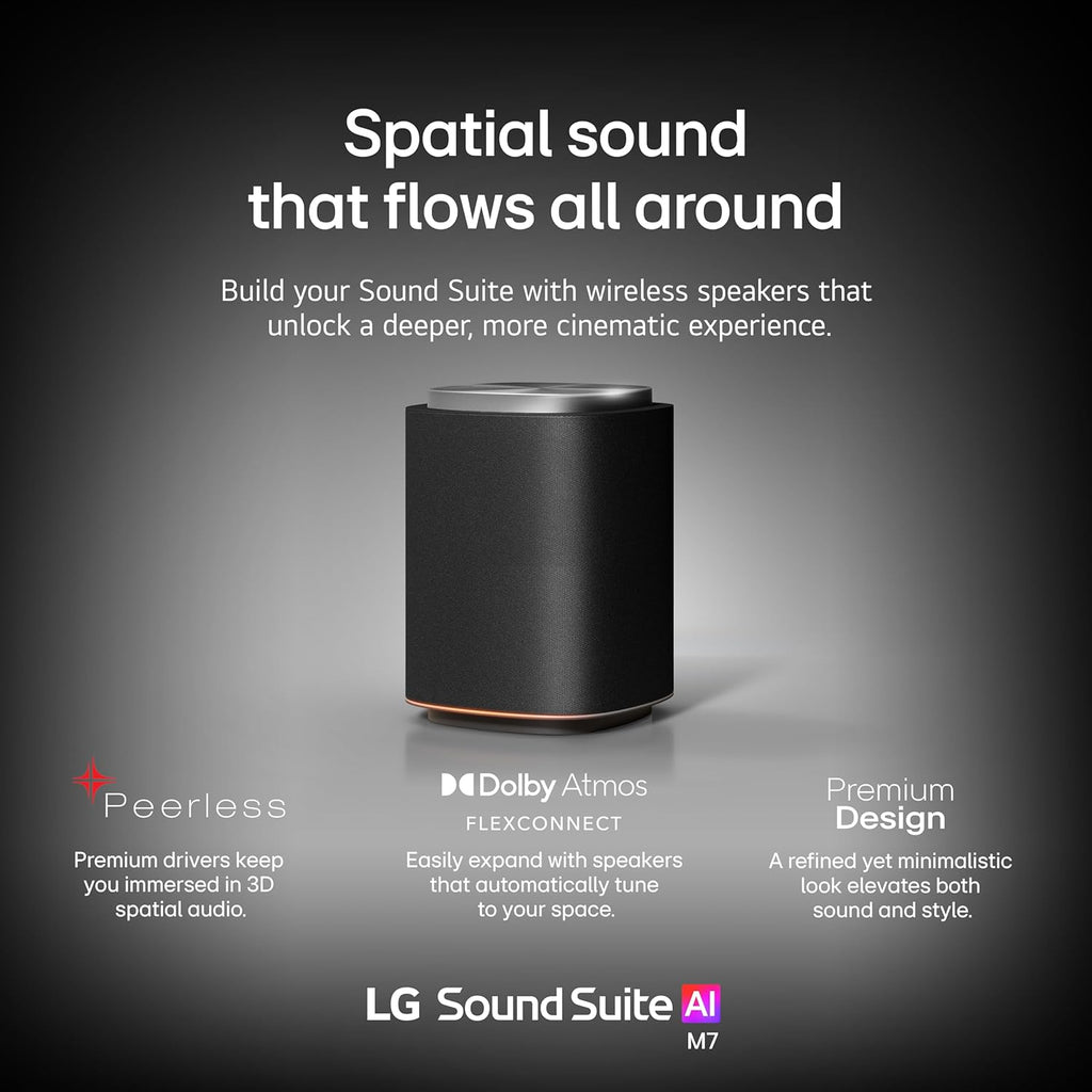 LG M7 Sound Suite Wireless Speaker with Dolby Atmos FlexConnect– Bluetooth and Wi-Fi, Google Cast & AirPlay – 3 Drivers + 4" Woofer – Connect to TVs & H7 Soundbar – (New 2026 Model)