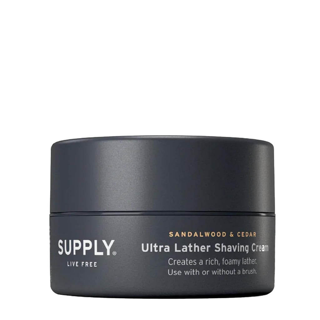 SUPPLY Ultra Lather Shaving Cream for Men – Rich Cushion for Smoother Shave – Helps Reduce Shave Irritation – Sandalwood & Cedar – 3.4 oz