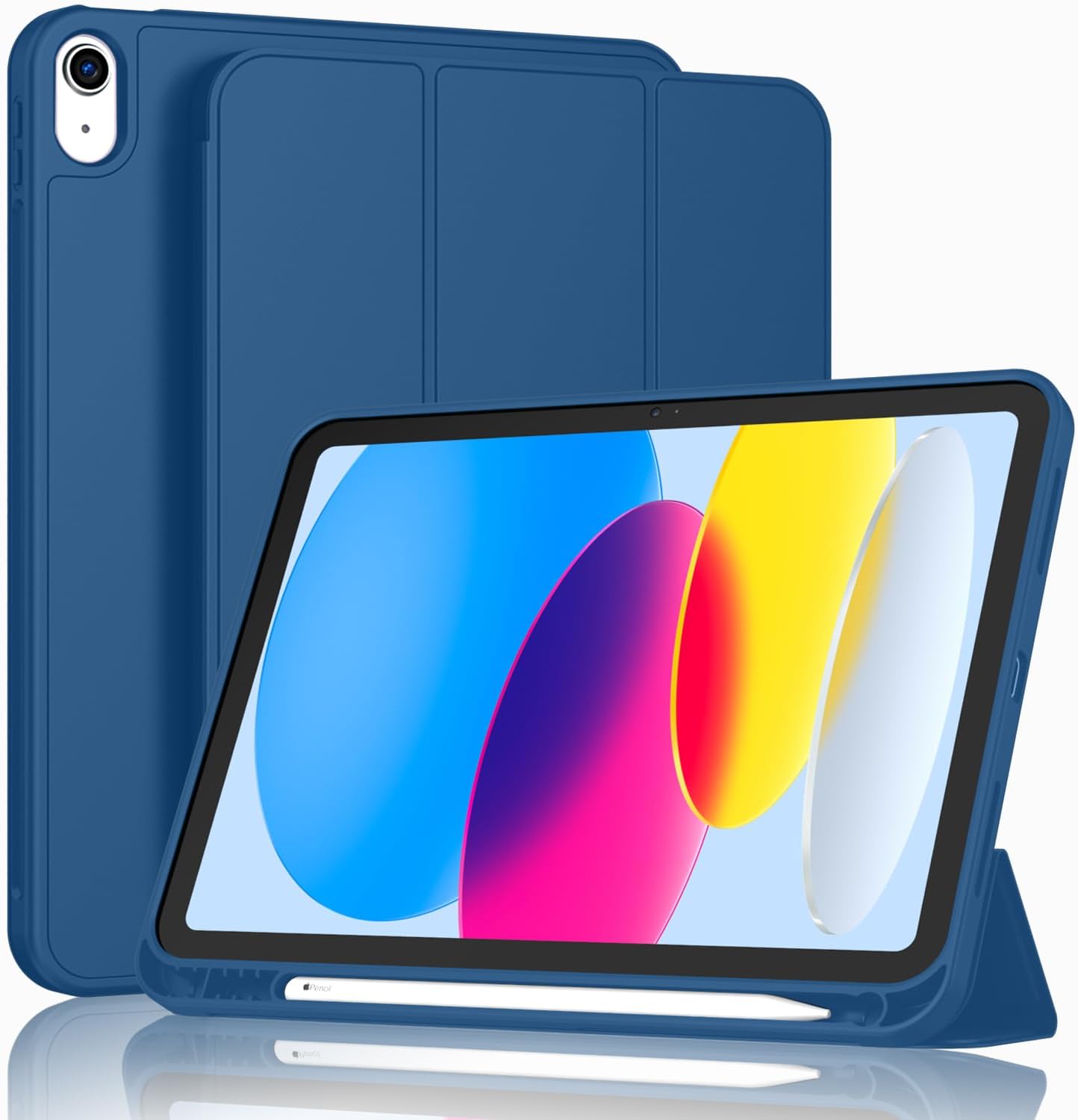 ToaPoia Case for iPad (A16) 11 Inch 2025/iPad 10th Generation 10.9 Inch 2022, Slim Trifold Stand Protective Cover with Pencil Holder and Soft TPU Back,Support Auto Sleep/Wake (Navy Blue)