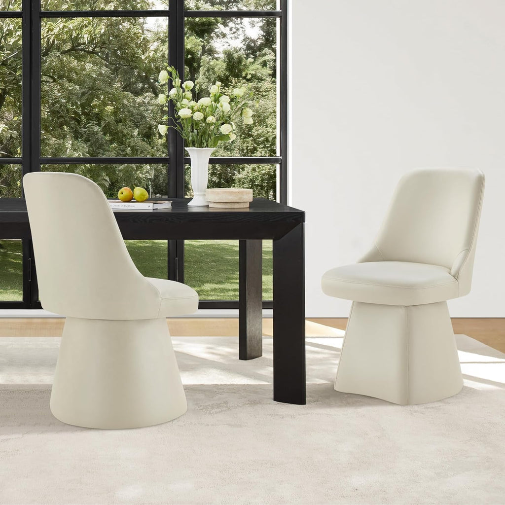 KISLOT Swivel Dining Chairs Set of 4, Upholstered Mid Century Modern Deskchair with High Back, Faux Leather Kitchen Chairs for Dining Room, Bedroom, Dressing Room, Cream