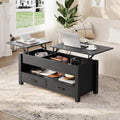 GarveeHome Coffee Table Lift Top, Convertible Coffee Table with Wooden Lift Tabletop, 2 Drawers and Hidden Compartment, Central Table with Storage for Living Room Home Office, Black