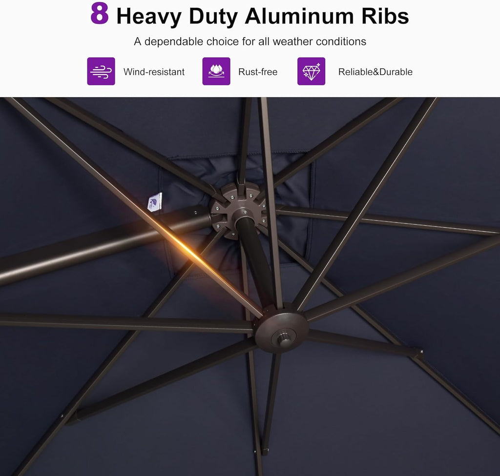 PURPLE LEAF 9' X 9' Patio Umbrella Antique Bronze Square Cantilever Umbrella Outdoor with 360° Rotation and Aluminum Offset Hanging for Pool Deck Garden Backyard, Navy Blue