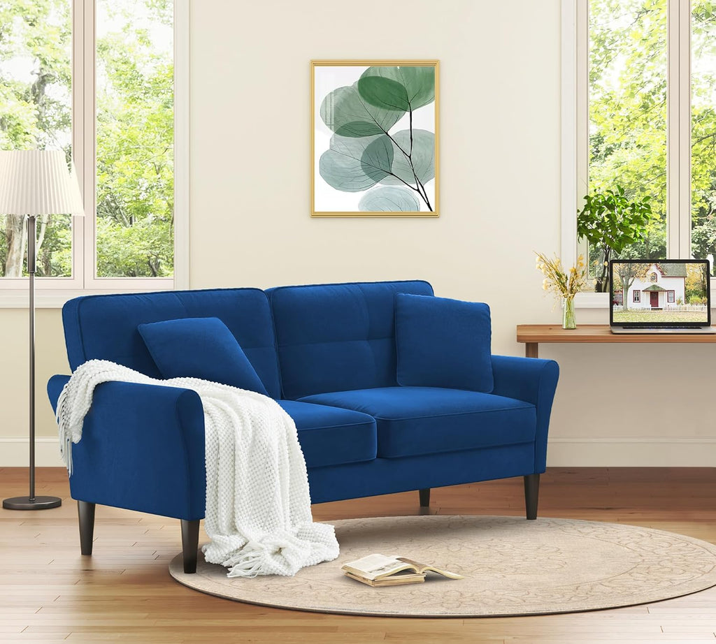 Loveseat Sofa, 69" Love Seat Couches, Comfy Velvet Small Couches for Small Spaces with 2 Pillows, Tool-Free Setup Sofas & Couches, 700lb Load Sofas for Living Room, Mini Couch for Bedroom, Blue Couch