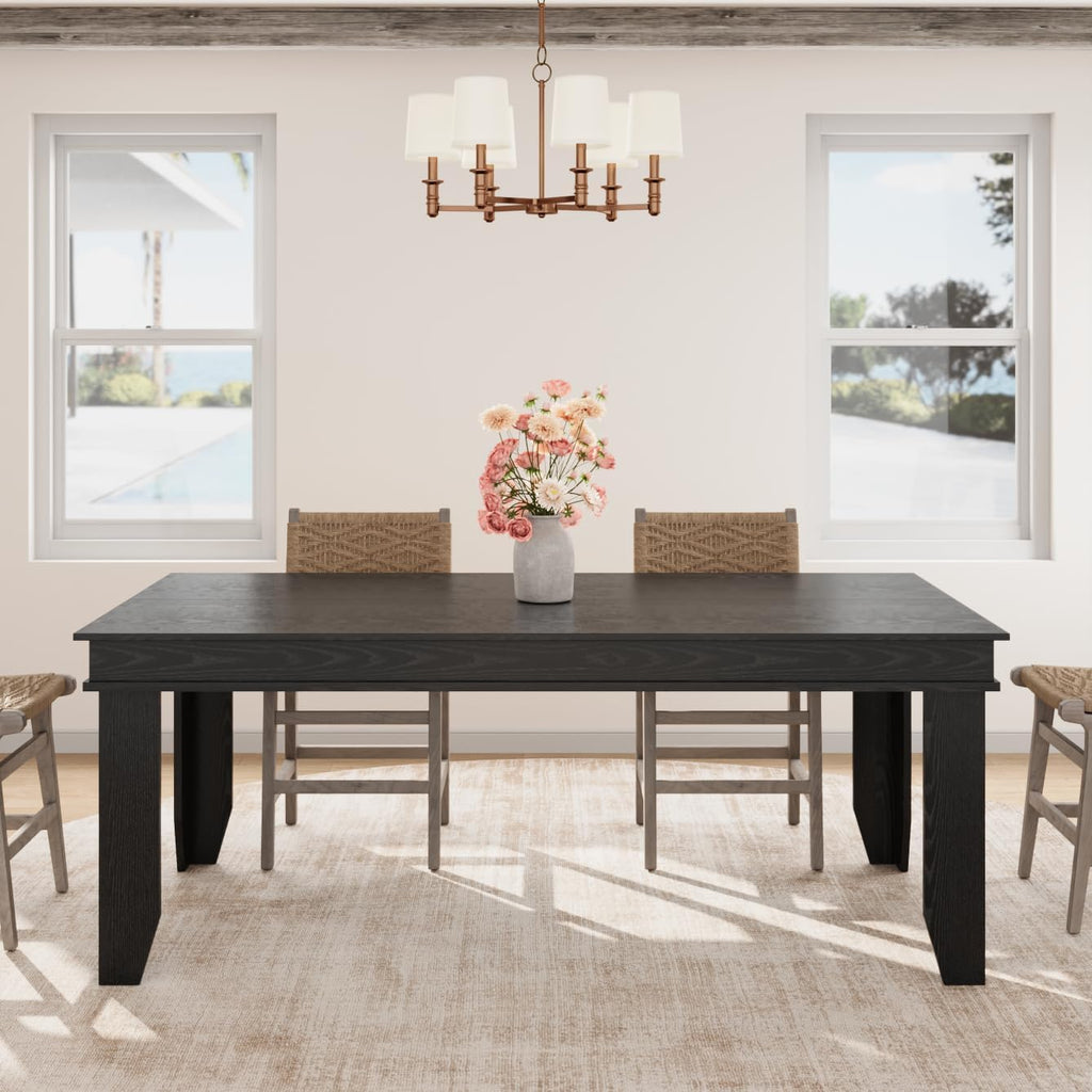 GarveeHome Farmhouse Dining Table for 6-8 People, 71 in Long Kitchen Tables with Wooden Sturdy Frame, 6 ft Large Rectangular Dinner Table for Dining Room, Kitchen (Black, 71" Non-extendable)