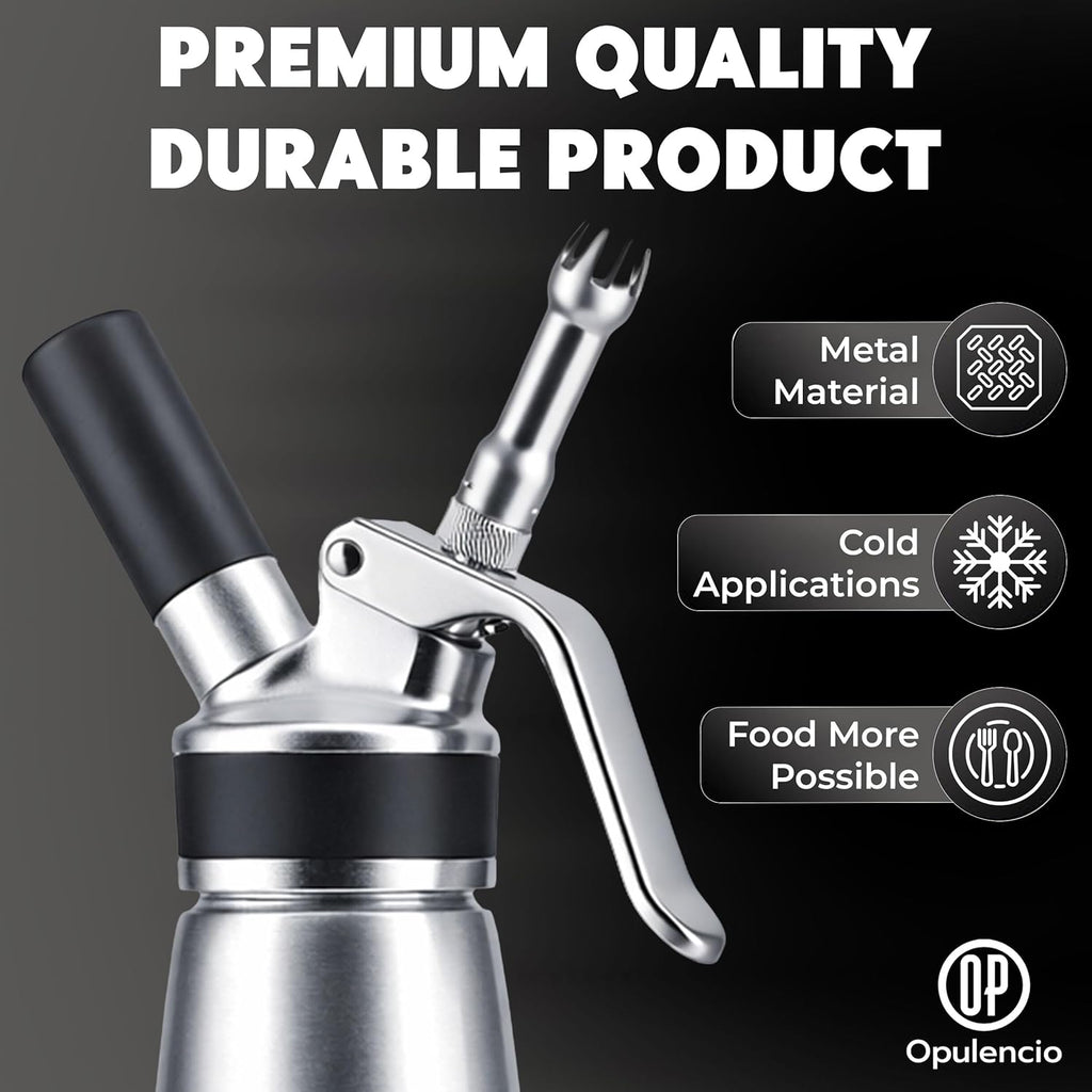 Professional Aluminum Whipped Cream Dispenser – Leak-Resistant Whip Cream Maker with 5 Stainless Steel Decorating Nozzles & Cleaning Brush – 1-Pint / 500 mL Cream Whipper