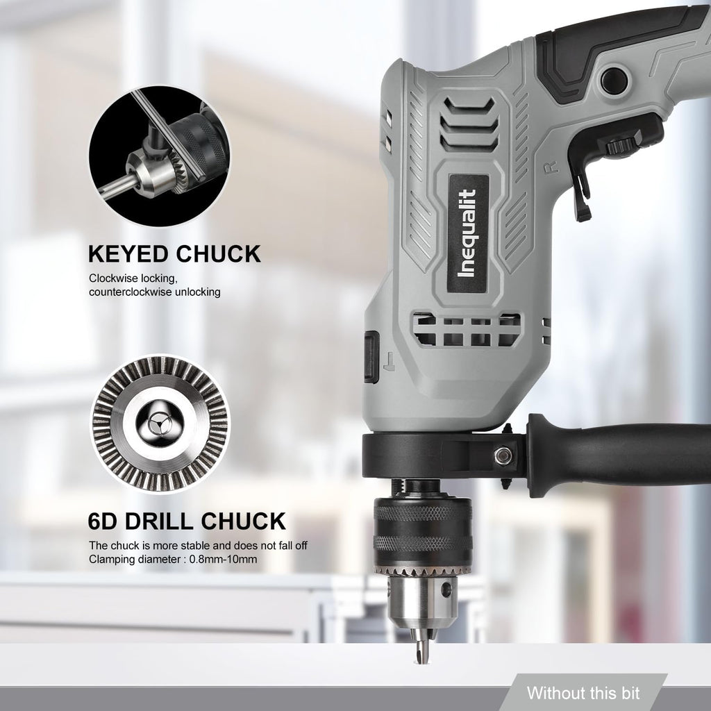 Corded Hammer Drill 3000RPM with 5pcs Bits, 4.5Amp 1/2 Inch Keyed Metal Chuck Impact Drill, 360° Rotating Handle and 12 Variable Speed for 2 Functions in 1