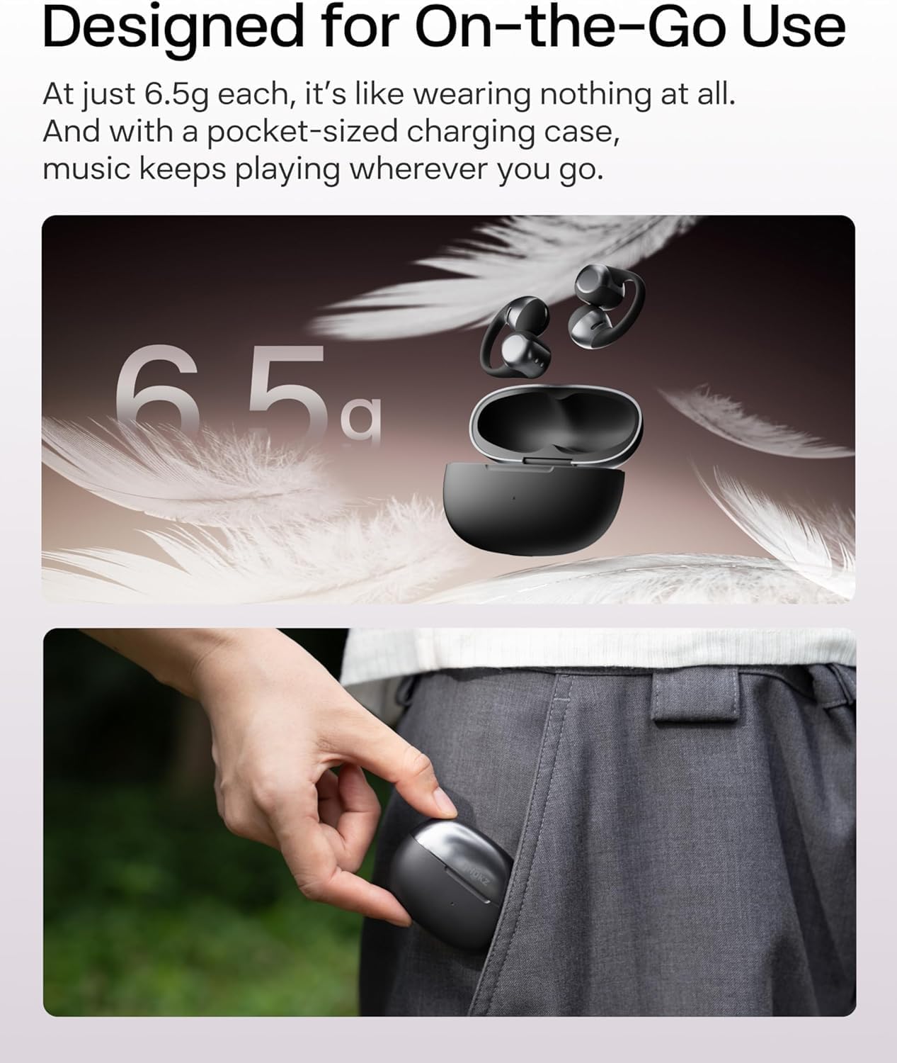 SHOKZ OpenDots ONE-Open-Ear Headphones, Clip-On Earbuds-Wireless Bluetooth Earbuds with Microphone-Secure, Lightweight, Comfort-Premium Dolby Audio-Water Resistant-Fast Charging-Up to 40 hrs Playtime