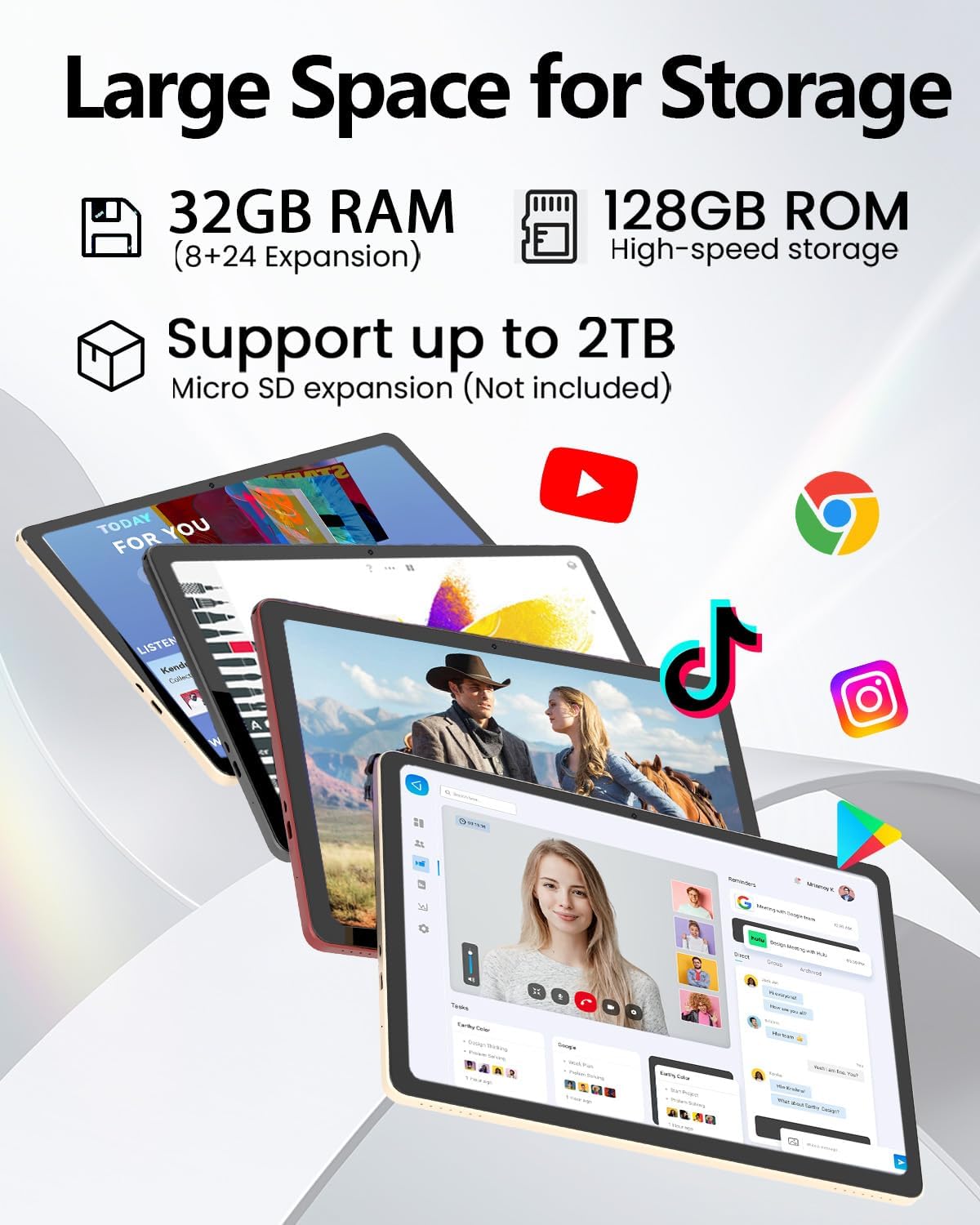 HUIHUANG 11-inch Android 16 Tablet, 32GB RAM + 128GB ROM (1TB Expand), T7280 Octa-Core 2.2GHz Processor, 90Hz FHD+ IPS Display, 8000mAh Battery, Gemini AI, Face ID, Dual Speakers, Fast Charging