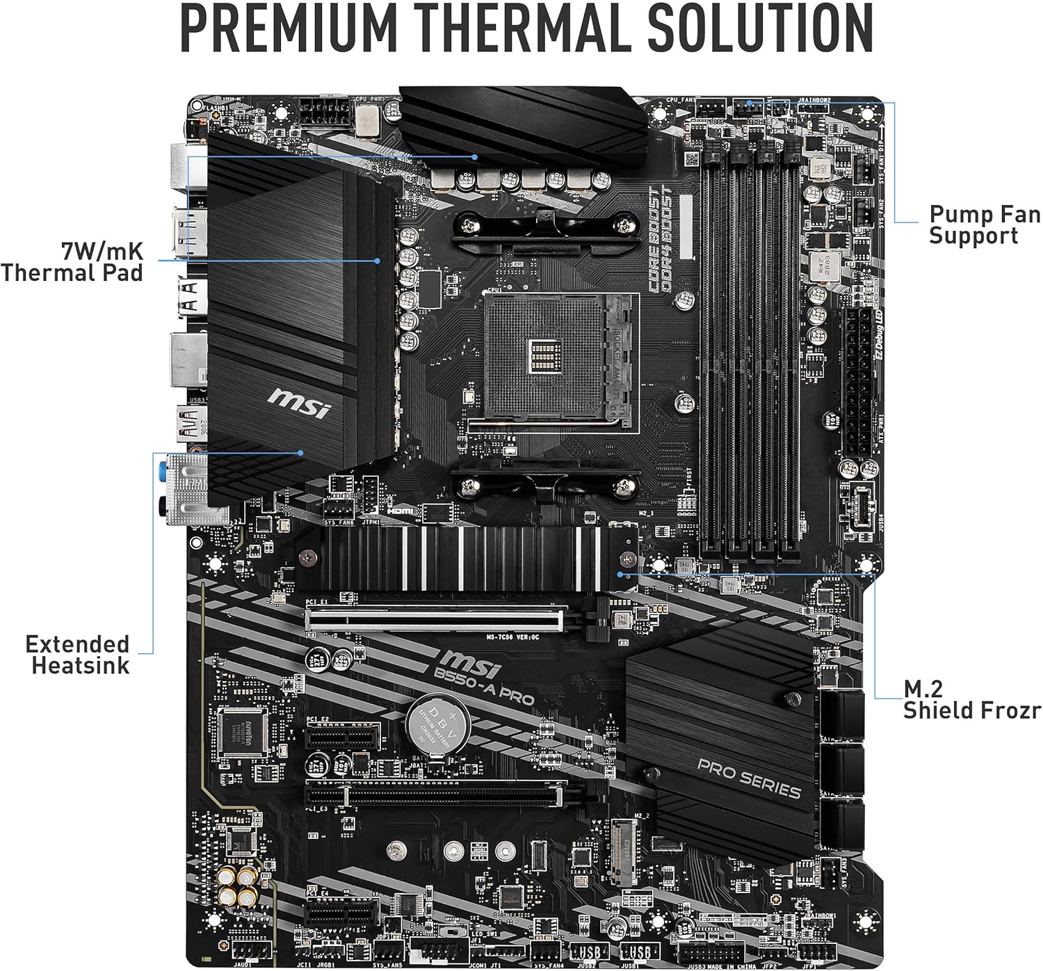 MSI B550-A PRO ProSeries Motherboard (AMD Ryzen 5000, AM4, DDR4, PCIe 4.0, SATA 6Gb/s, M.2, USB 3.2 Gen 2, HDMI/DP, ATX)