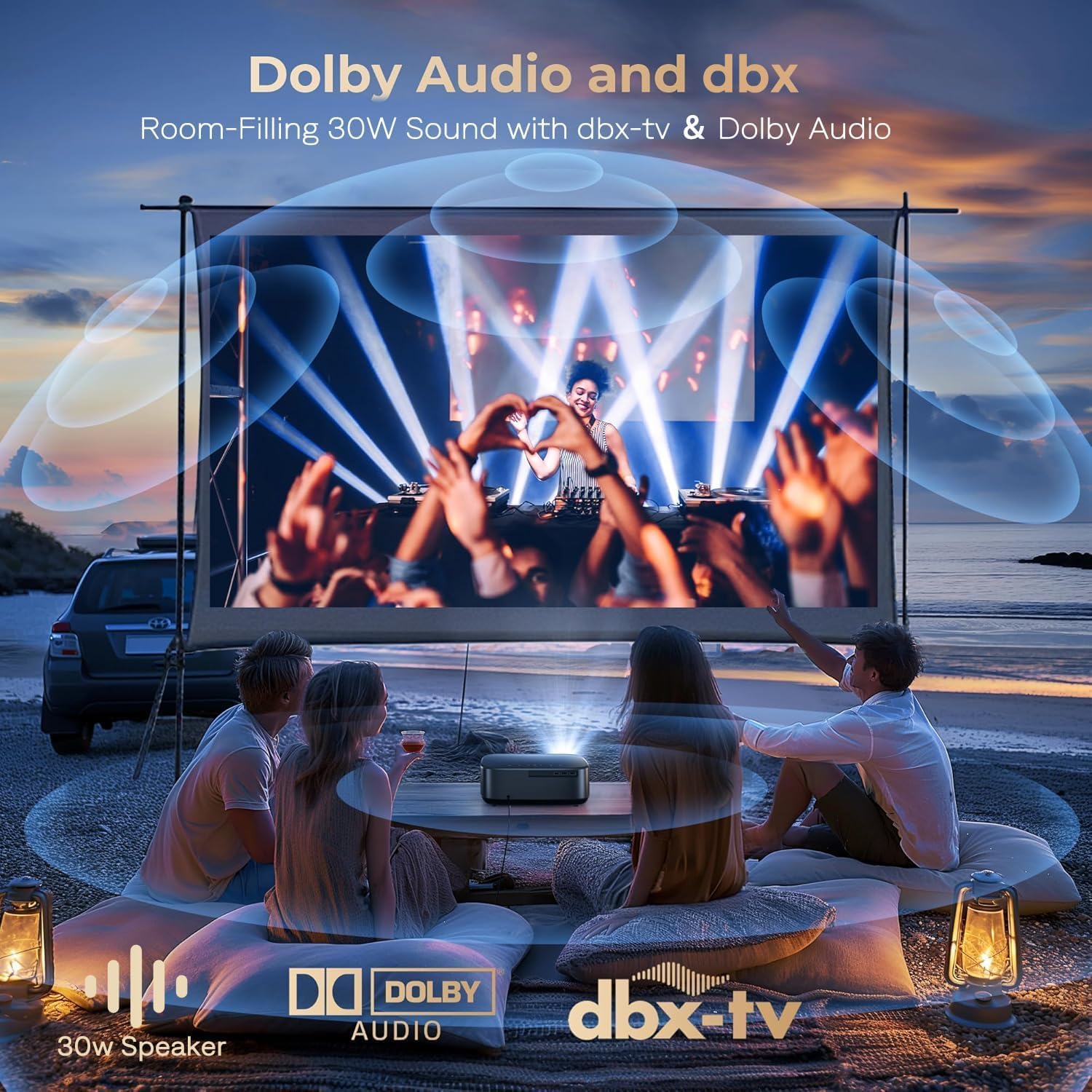 2500 ANSI & 30W Speakers Alvar 4K Support Projector with WiFi 6 and Bluetooth, dbx-tv Sound, Built in NetfIix App & DoIby Audio Outdoor Proyector, Auto Focus & Keystone Native 1080P Smart Projector