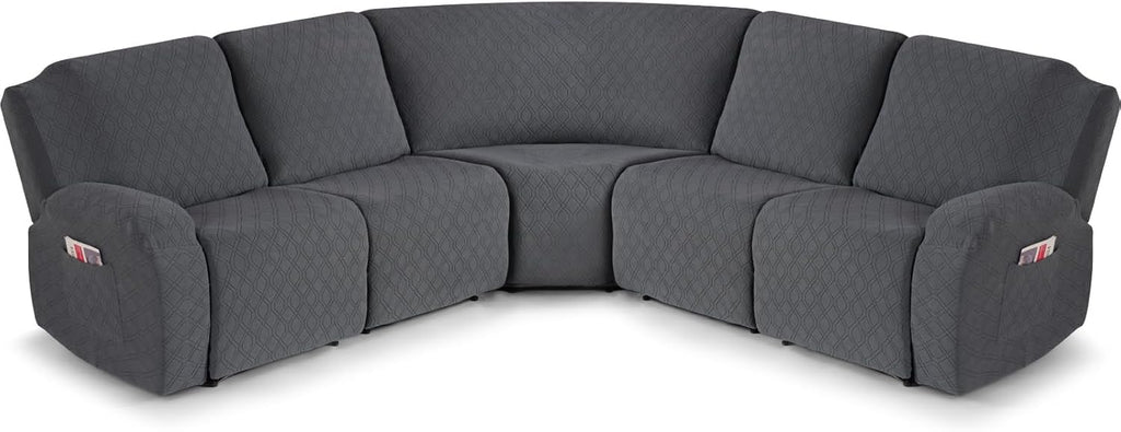 VANSOFY Extra Large Reclining Sectional Couch Covers, Washable 5-Piece Sofa Covers for L Shape Sectional Sofa Corner Seater, Thick, Soft Sofa Slipcovers (5 Seat Recliner Cover,Charcoal Gray)