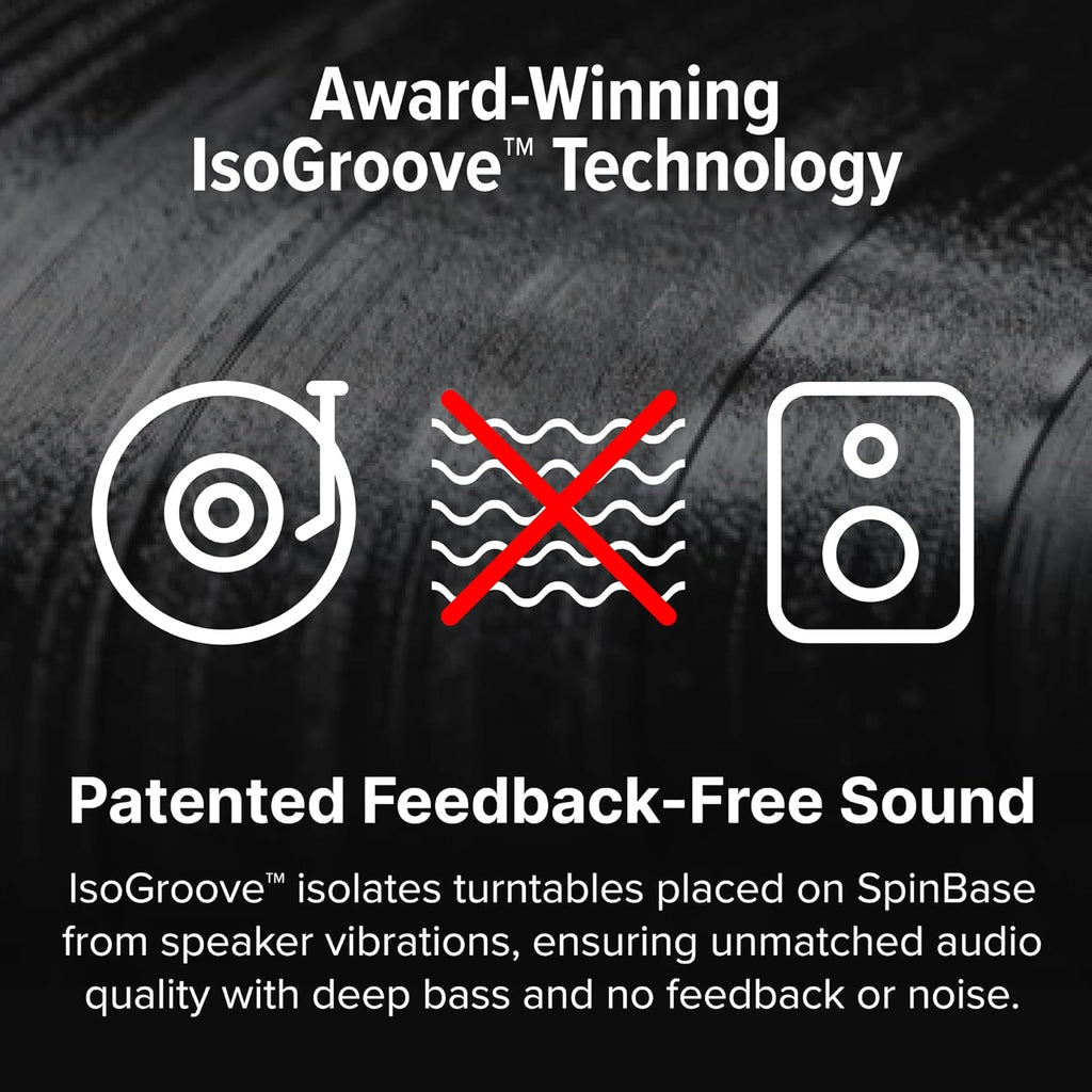 Andover Audio Spinbase 2 Speaker System Designed for Turntables; Phono Input, BT, Analog and Optical Input, ISOGroove Anti-Feedback, with Remote Control (Black)