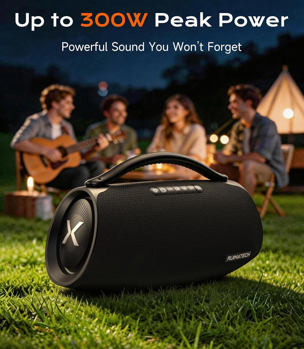 300W Peak Bluetooth Boombox Speaker, Big Powerful Sound with 80W Deep Bass, 3-Way Audio System, TWS, IPX6 Waterproof for Outdoor Party & Home Entertainment