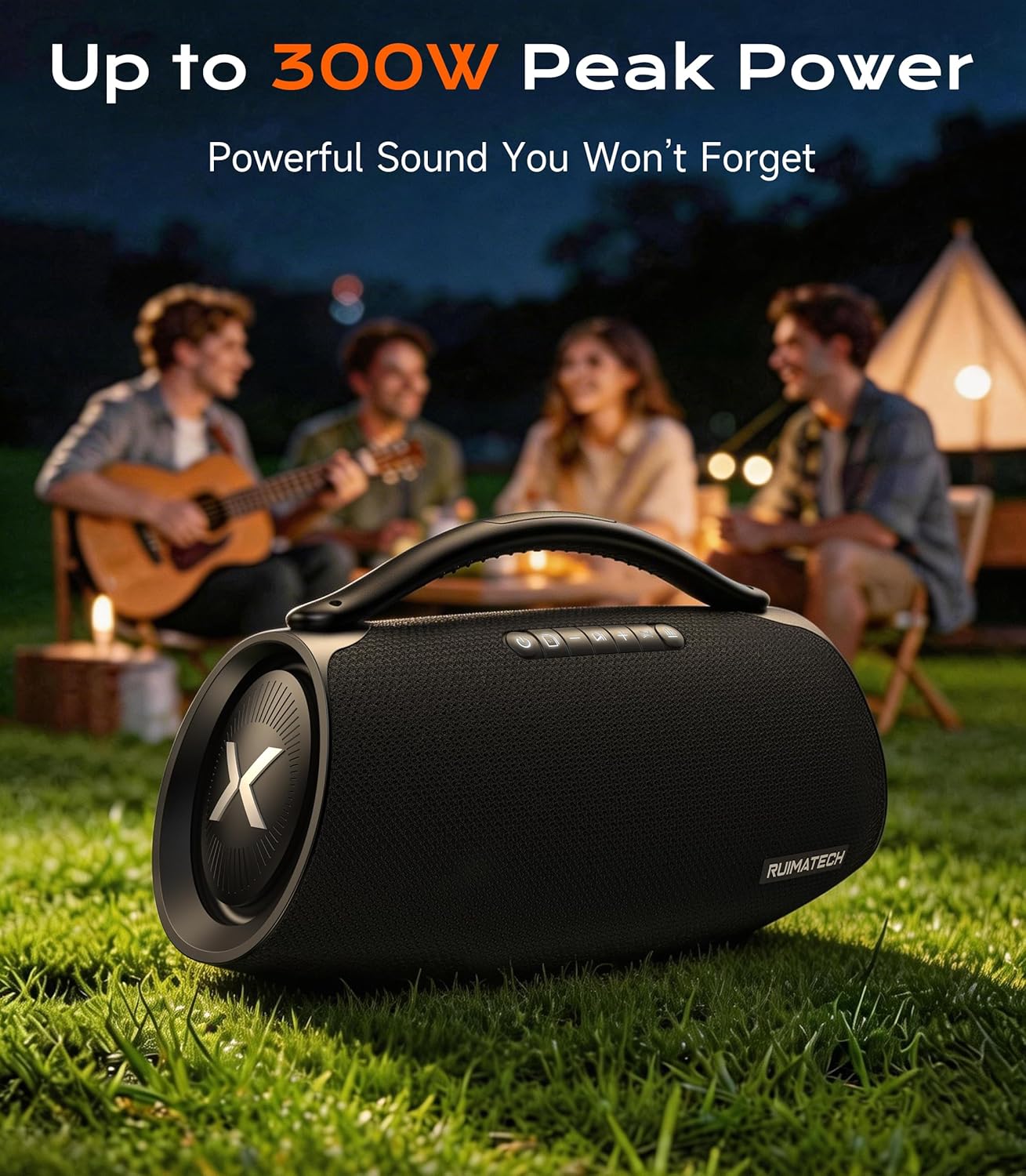 300W Peak Bluetooth Boombox Speaker, Big Powerful Sound with 80W Deep Bass, 3-Way Audio System, TWS, IPX6 Waterproof for Outdoor Party & Home Entertainment