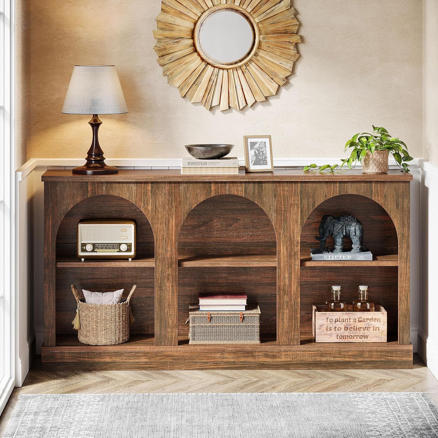 Tribesigns Farmhouse Console Table, 63-Inch Long 3 Tier Entryway Table with Storage, Wooden Rectangular Sofa Table Behind The Couch for Entrance, Hallway, Living Room, Dark Brown