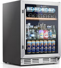 Kalamera Mini Fridge 24 Inch Undercounter Beverage and Wine Cooler Refrigerator Built-in or Freestanding - 118 Cans & 15 Bottles Capacity with LED Light Glass Door
