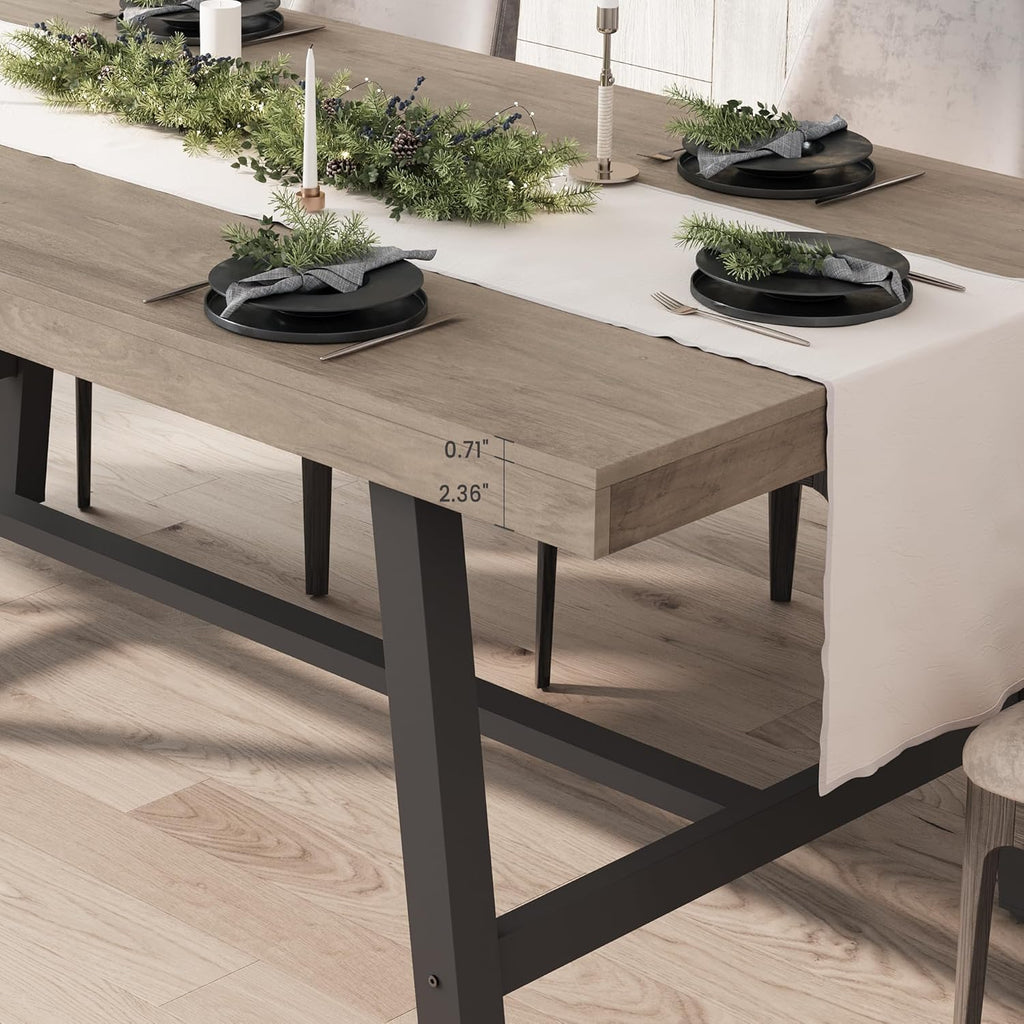 GarveeHome Industrial Dining Table for 4-6 People, 63" Long Large Kitchen Table with Sturdy Metal Frame, Rectangular Counter for Dinner, Kitchen, Dining Room (Grey, 63" Non-extendable)