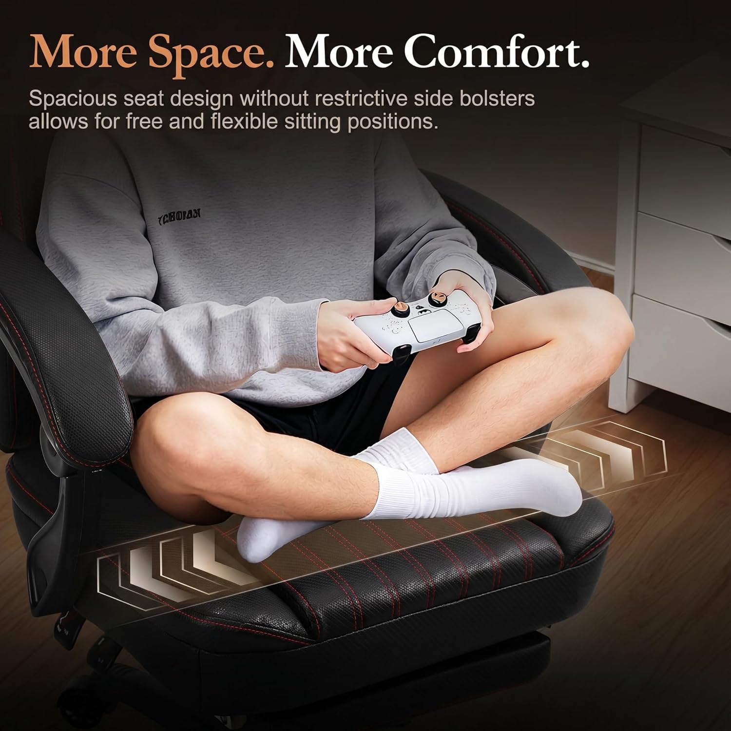 Dowinx Gaming Chair Breathable PU Leather Gamer Chair with Footrest Massage Lumbar Support, Big and Tall Ergonomic Reclining Computer Chair with Pocket Spring Cushion for Adults Teens(Black)